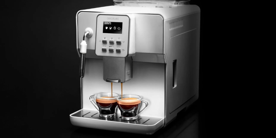 Cafetera con fondo de grano de café y envase de café imagen generativa de  ai